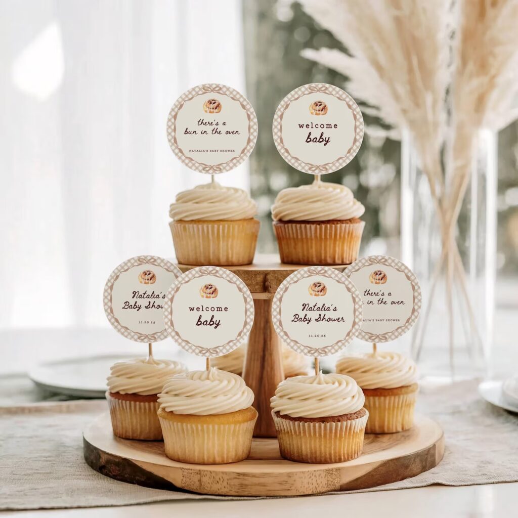 Bun In The Oven Baby Shower gender neutral cupcake topper printable