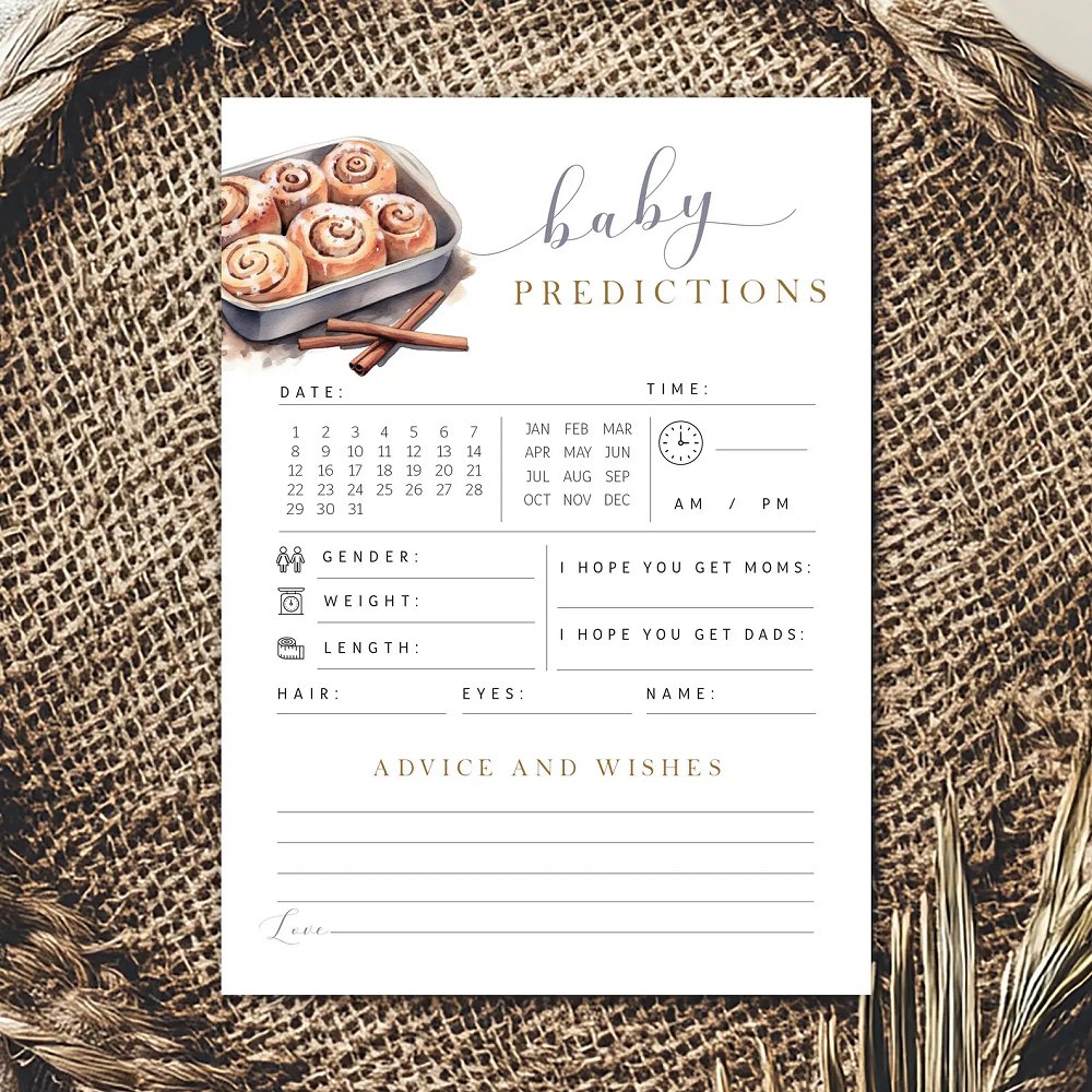 Bun In The Oven Baby Shower gender neutral printable predictions shower card