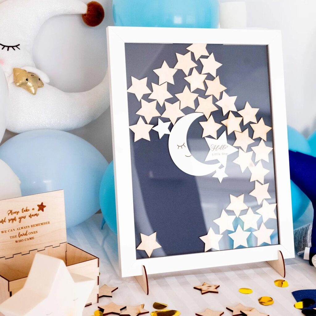 Over The Moon Baby Shower moon stars baby shower guest book alternative