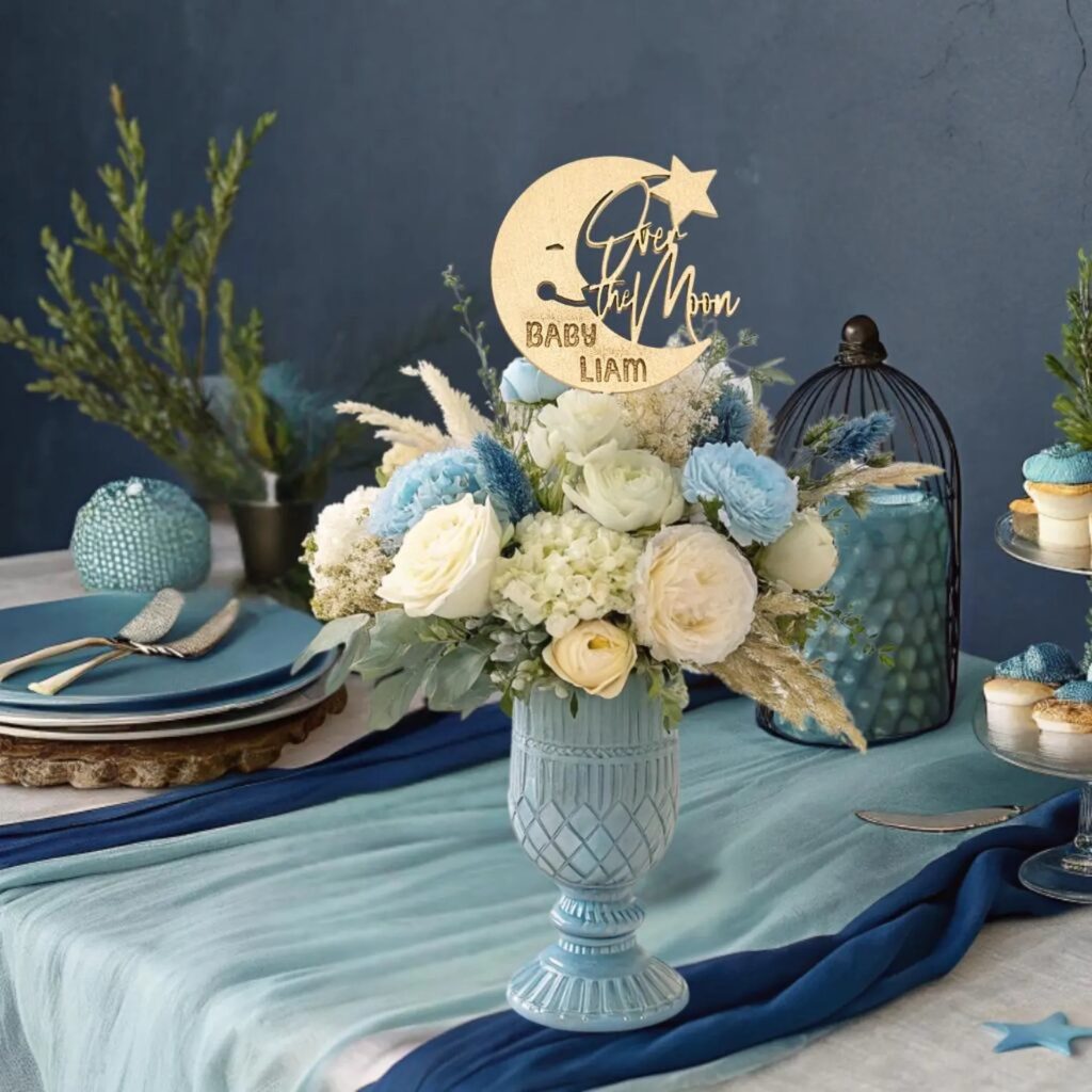 Over The Moon Baby Shower shower centerpiece decor