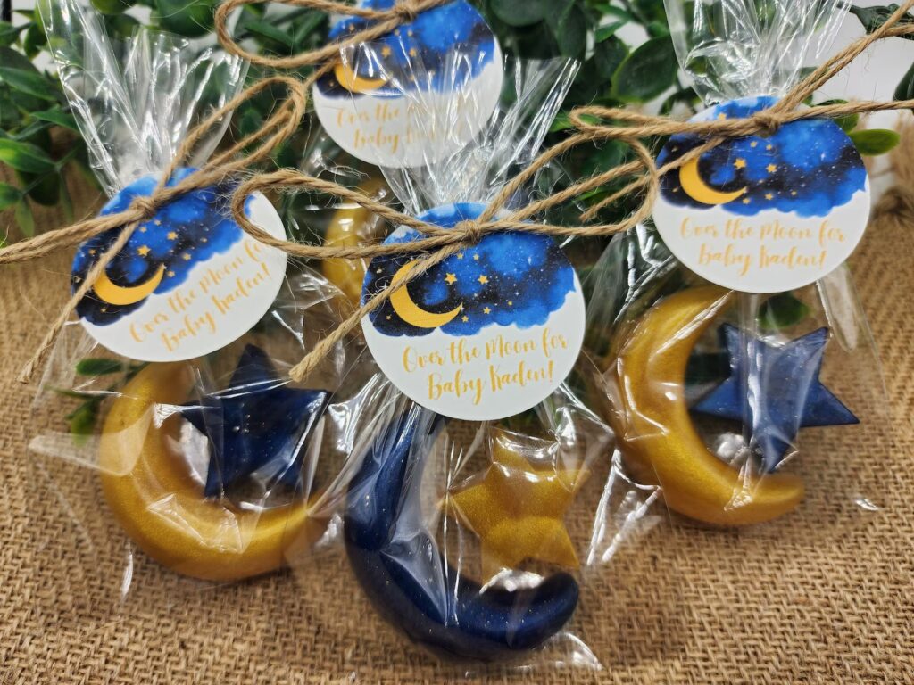 Over The Moon Baby Shower gender neutral shower soap favors