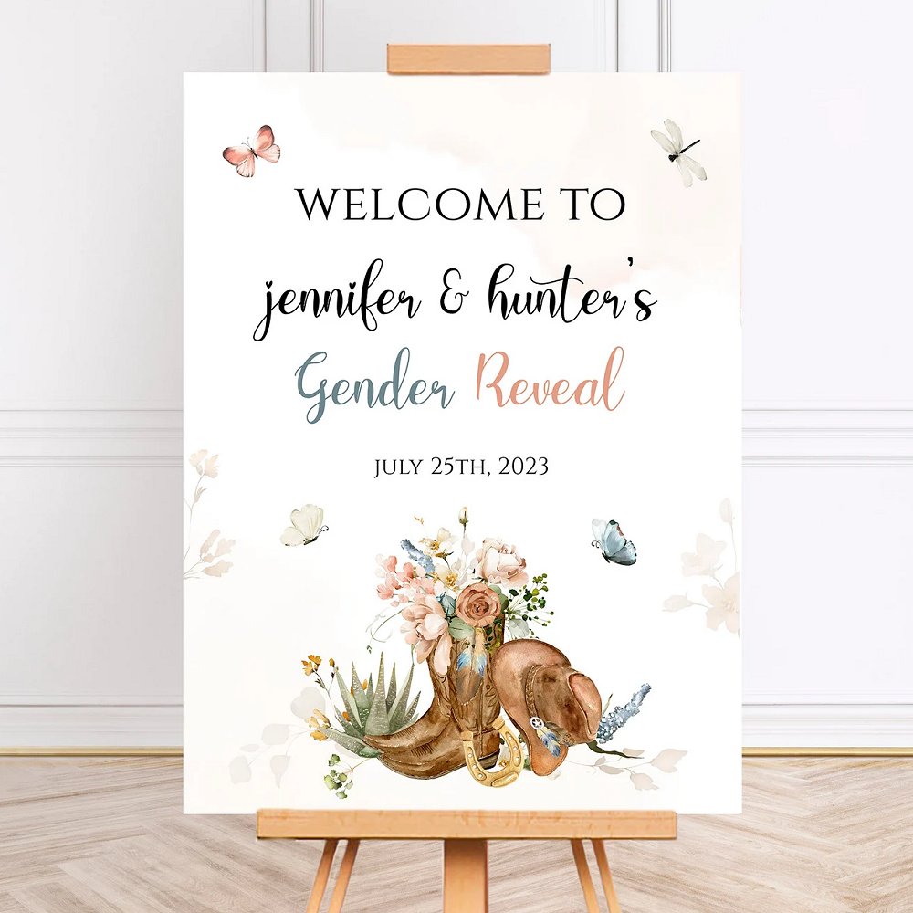 A Little Cowboy - Cowgirl Is On The Way western gender reveal welcome sign