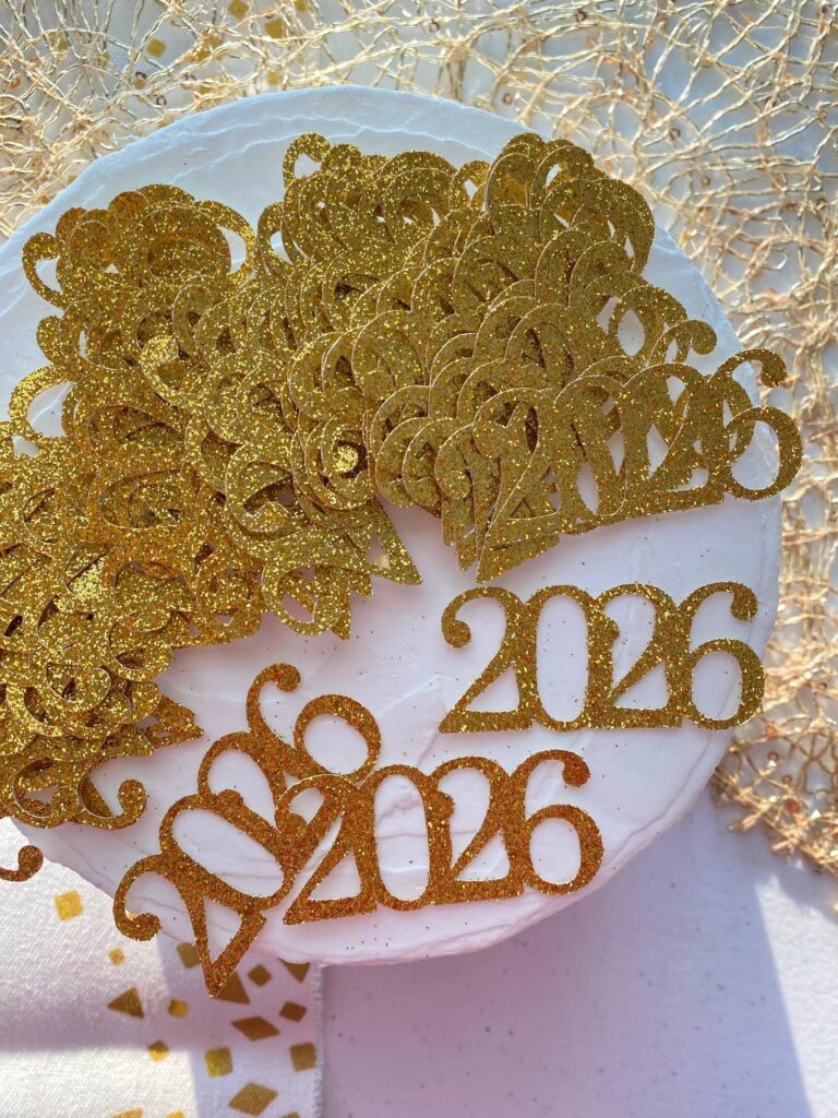 2026 gold graduation confetti