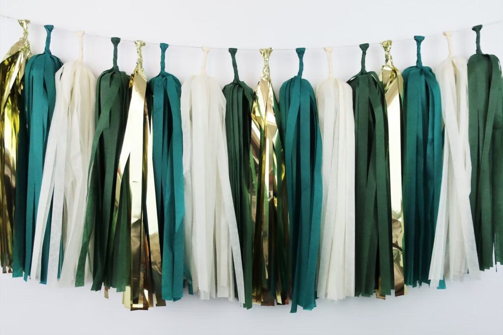 emerald green gold tassel garland graduation decor idea