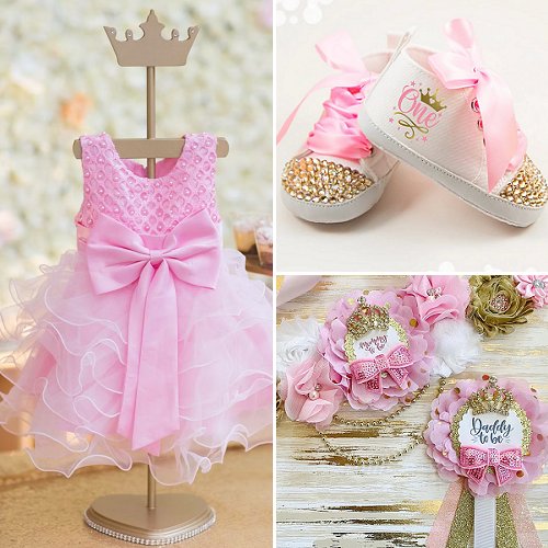 pink and gold princess crown baby shower birtday party ideas