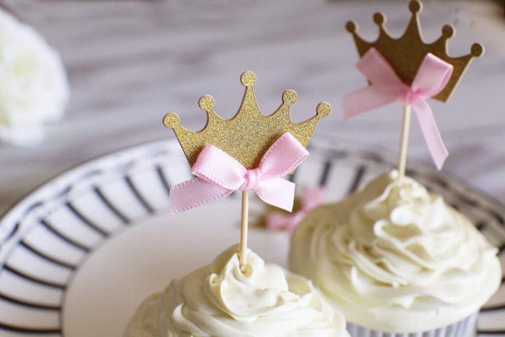pink and gold princess crown cupcake toppers