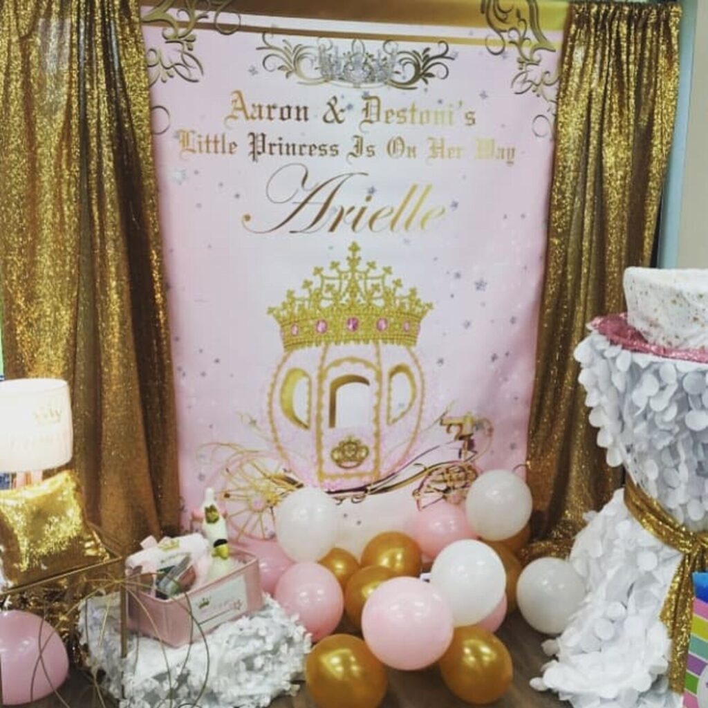 pink gold princess crown backdrop