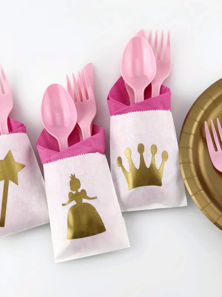 pink gold princess crown cutlery