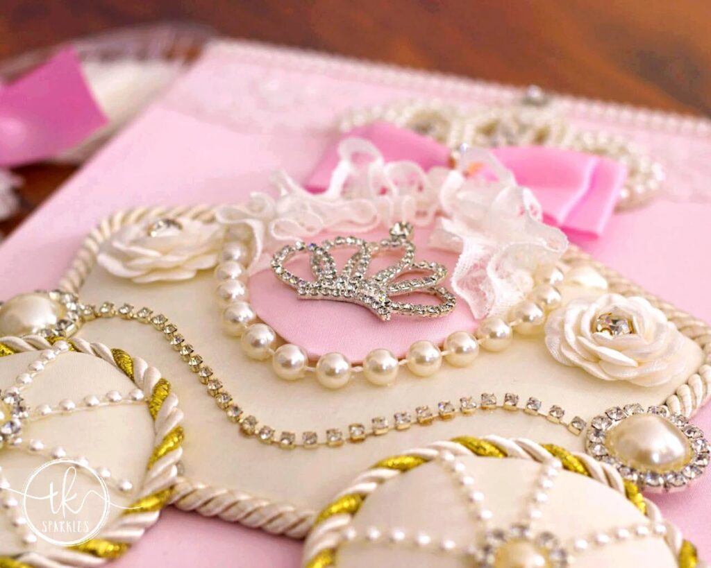 pink gold princess crown guestbook