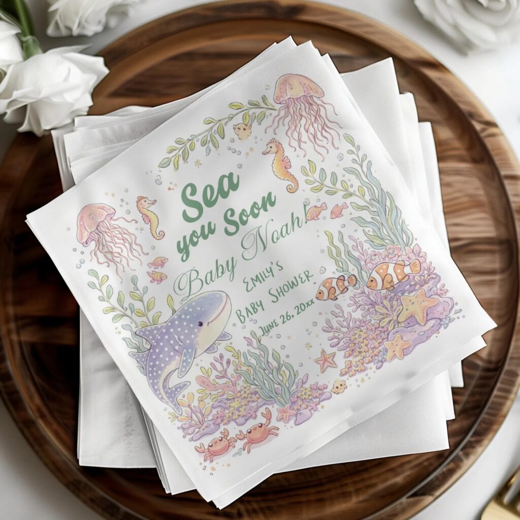 sea you soon baby shower custom party napkins
