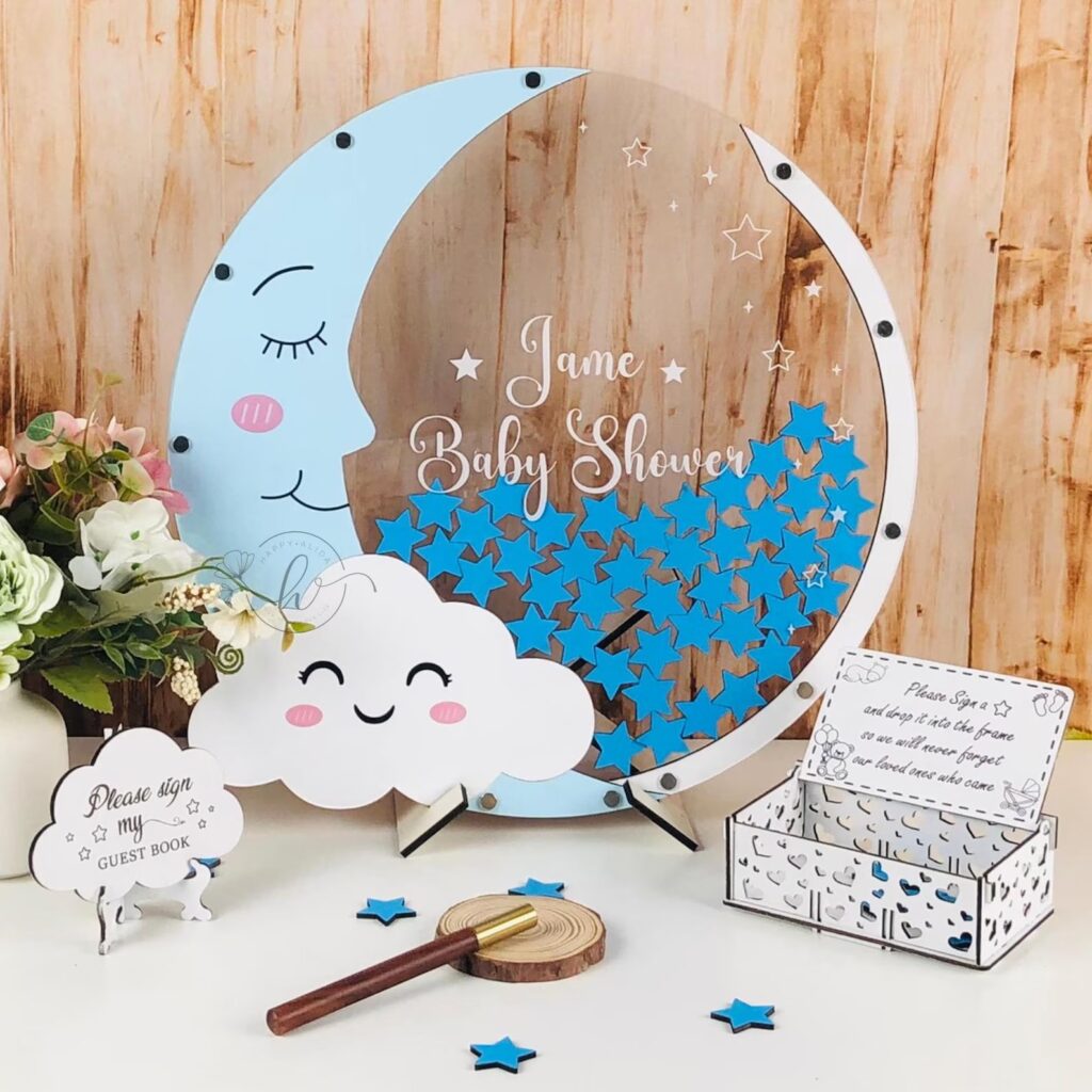 Celestial gender neutral baby shower guest book