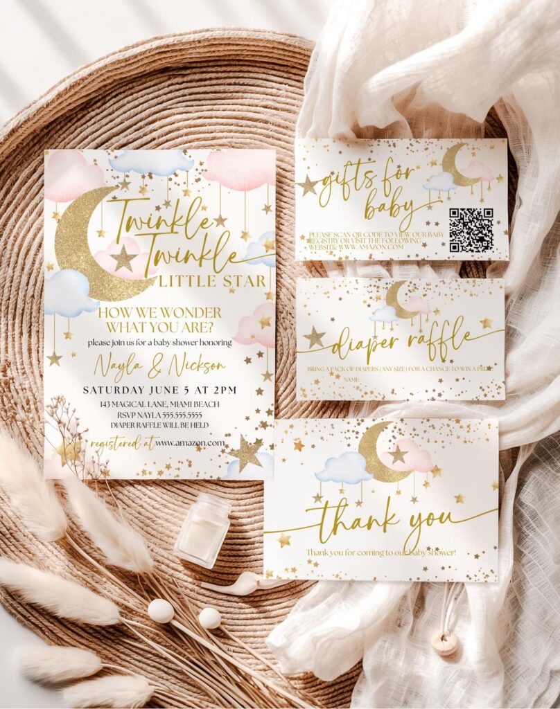 twinkle twinkle little star gender neutral baby shower invitation set