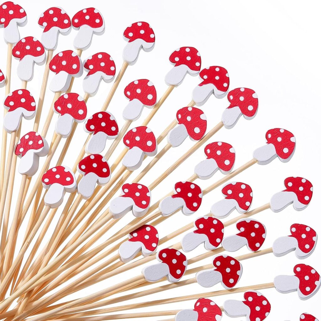 mushroom baby shower long cocktail skewers