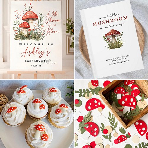 mushroom whimsical forest baby shower decor ideas