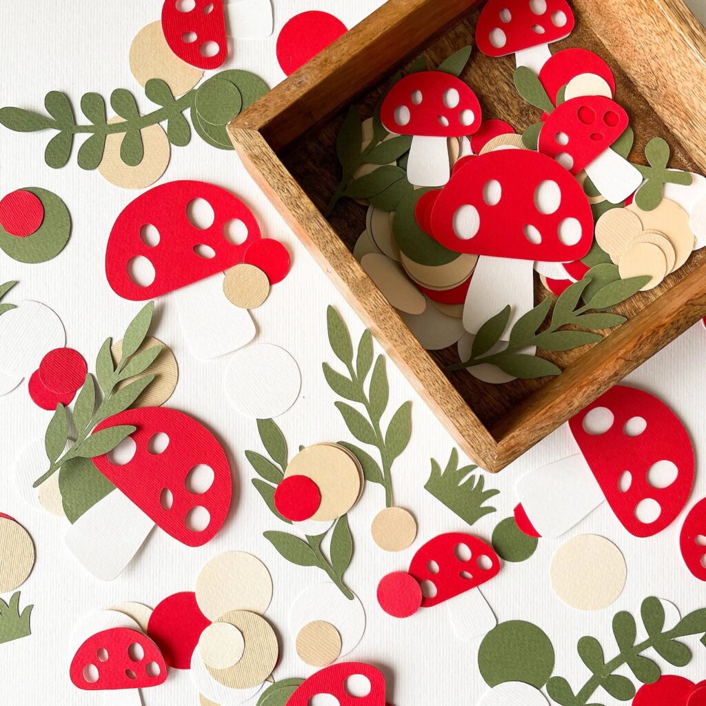 mushrooms whimsical forest baby shower confetti