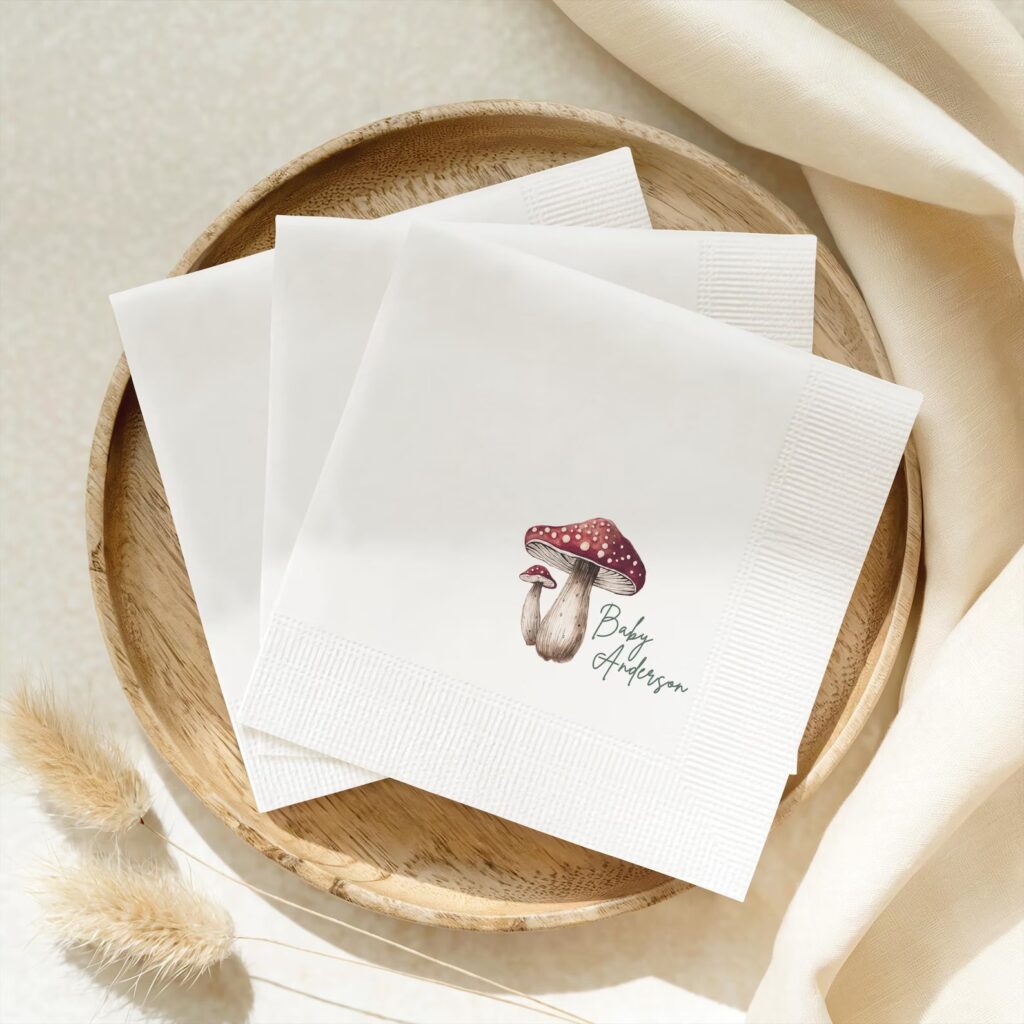 mushrooms whimsical forest baby shower custom napkins