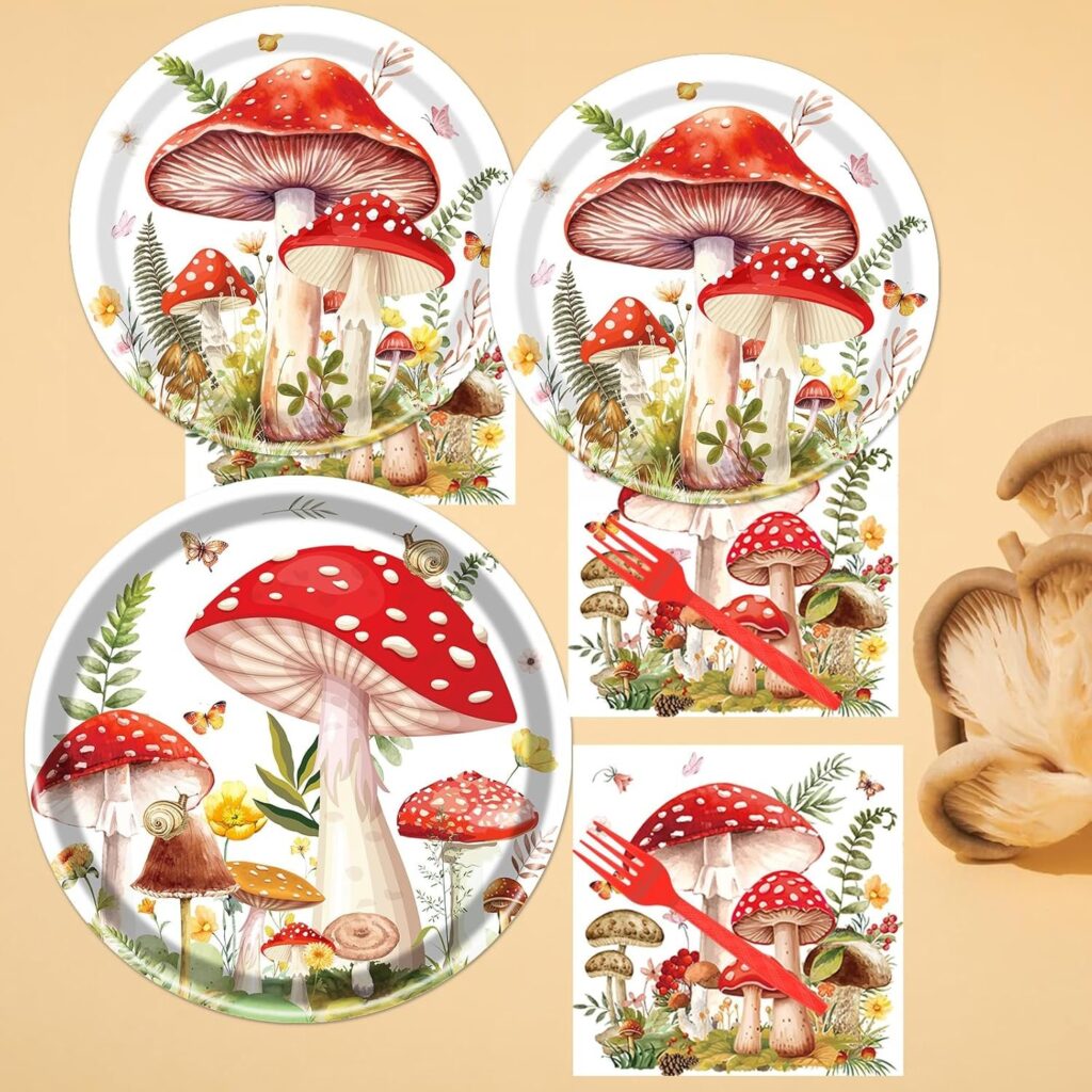 mushrooms whimsical forest baby shower party supplies