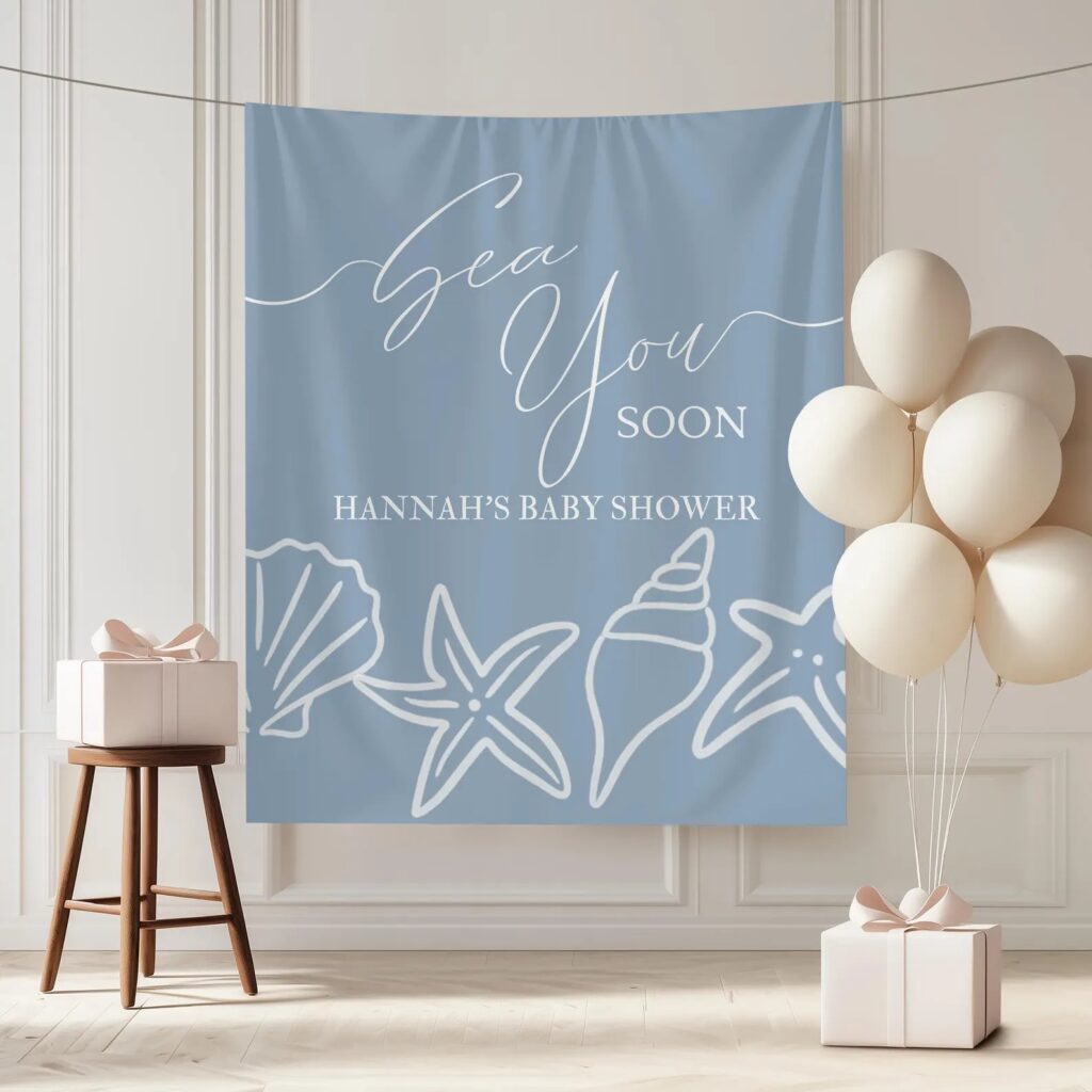 sea you soon baby shower welcome sign fabric banner