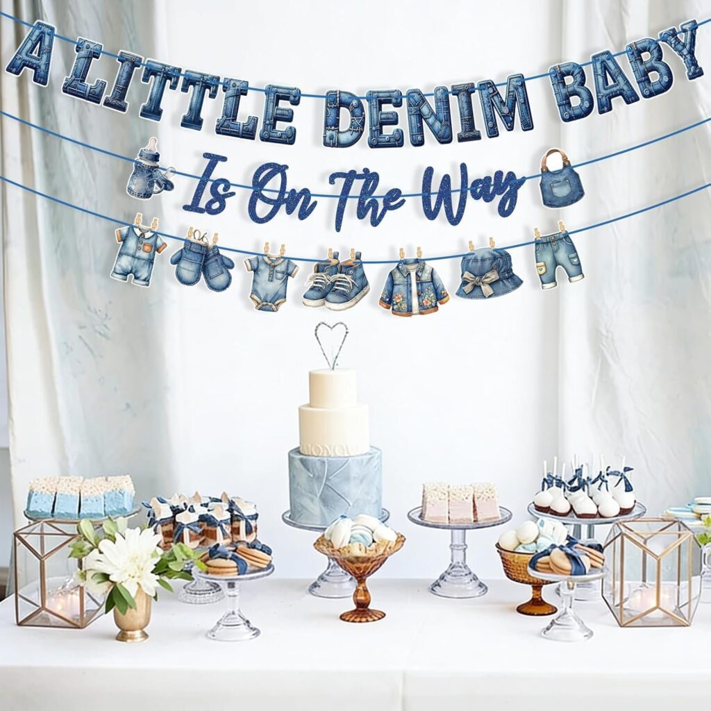 a little denim baby is on the way banner