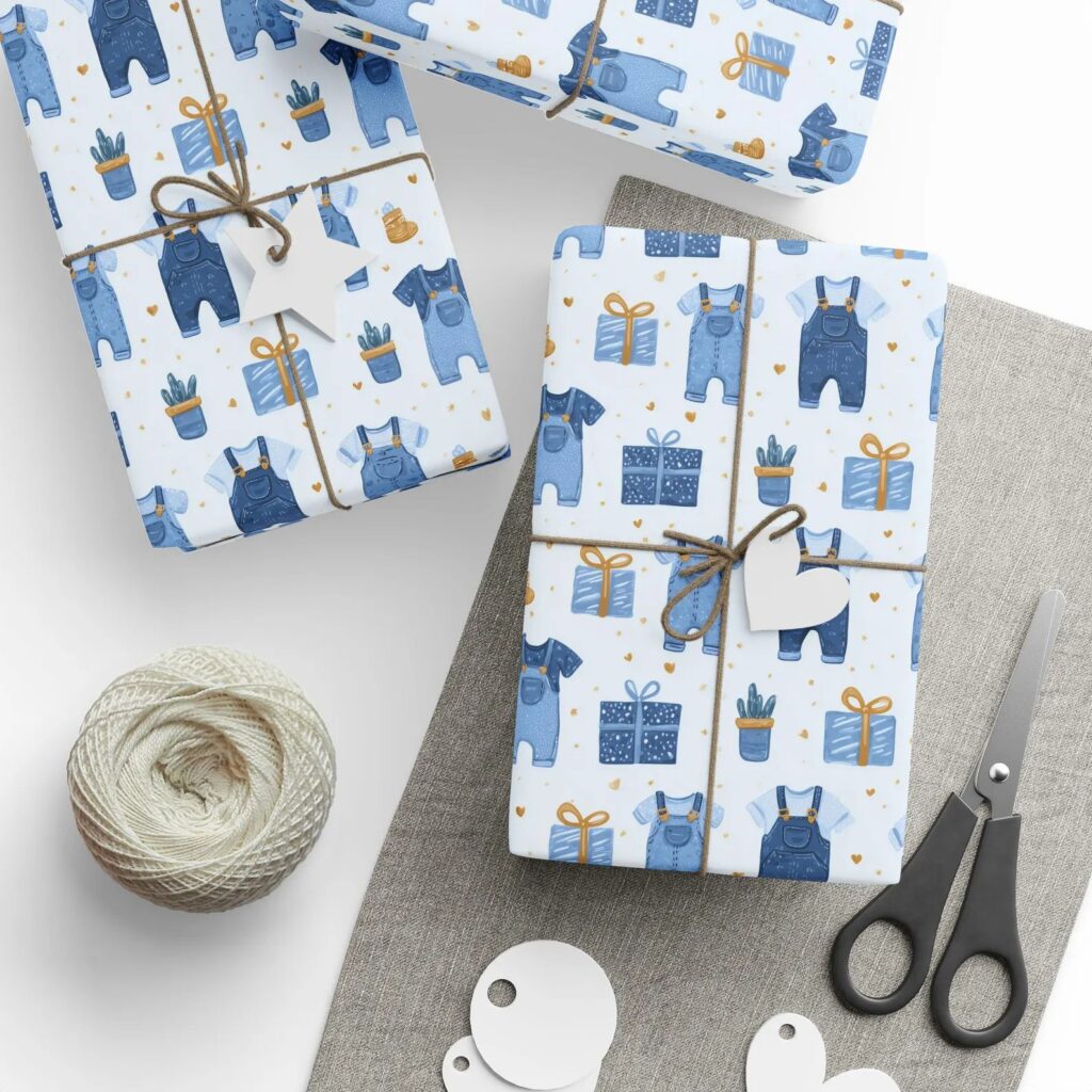 blue jean baby gift wrap