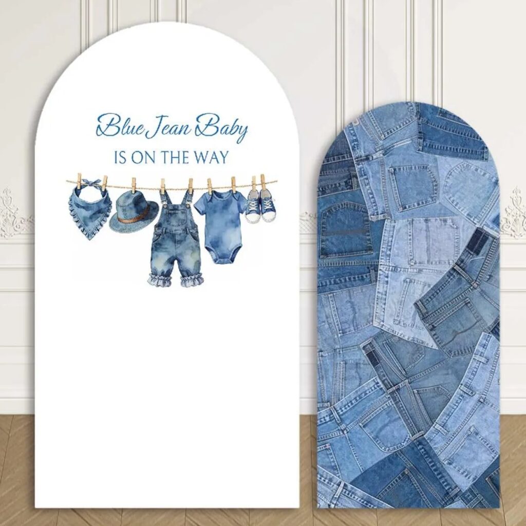 blue jean baby is on the way backdrop arch cover