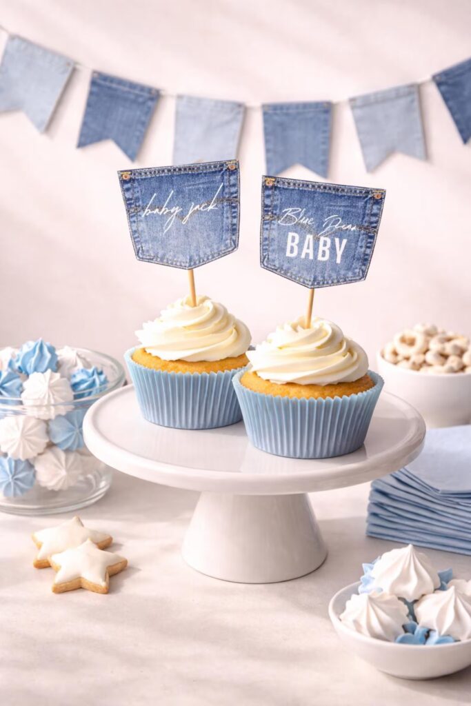 blue jean baby shower cupcake topper