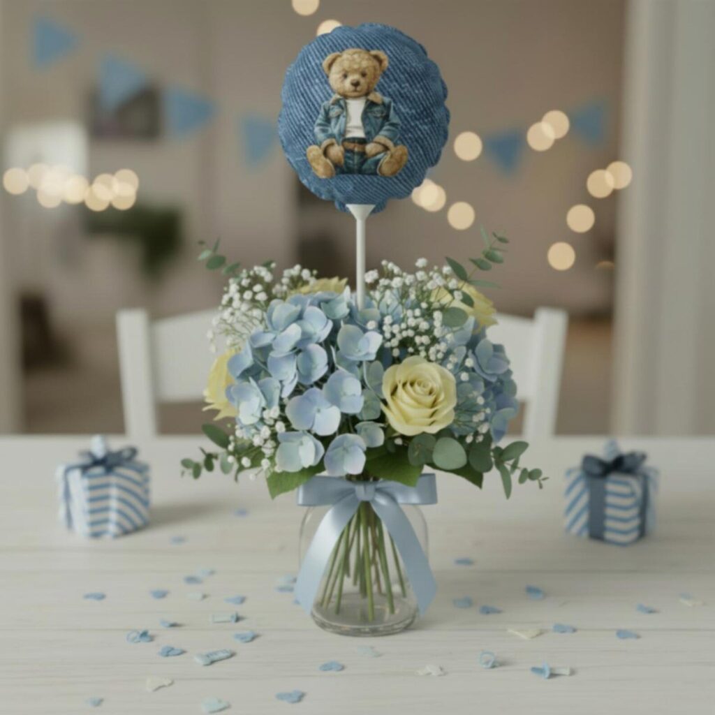 blue jean baby shower denim teddy bear balloon