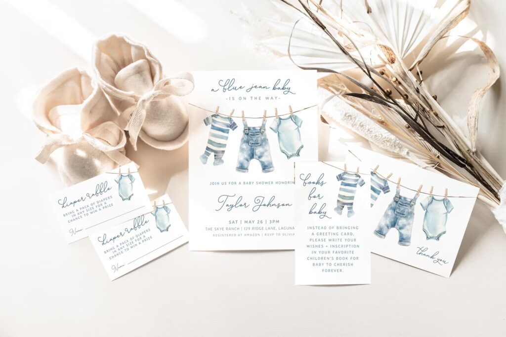 blue jean baby shower invitation bundle template