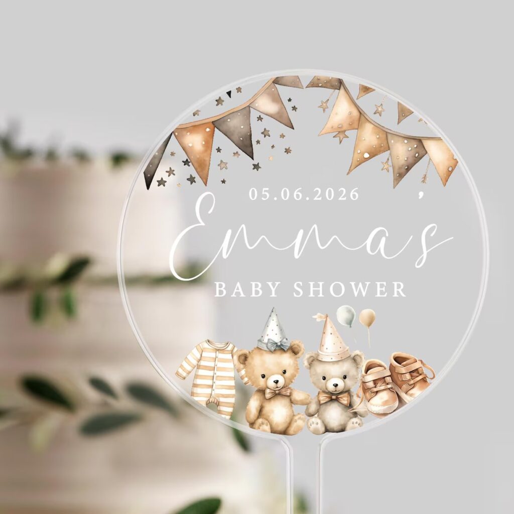 classic teddy bear baby shower cake topper