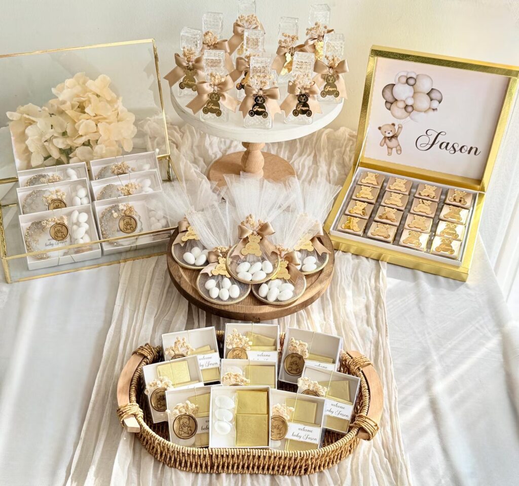 classic teddy bear baby shower favor set