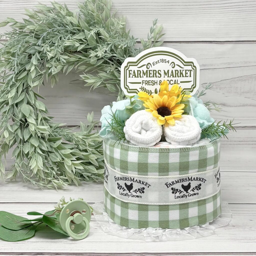 locally grown baby shower farmers market diaper cake