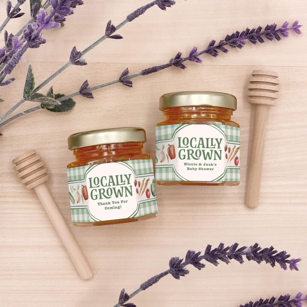 locally grown baby shower mini honey jar favors