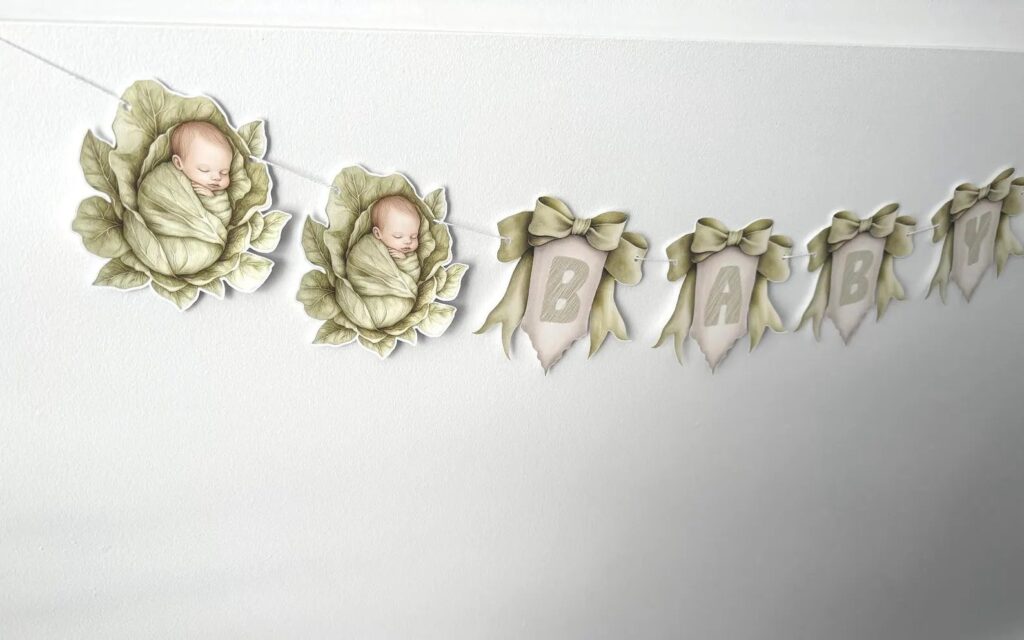 locally grown baby shower sprout garland