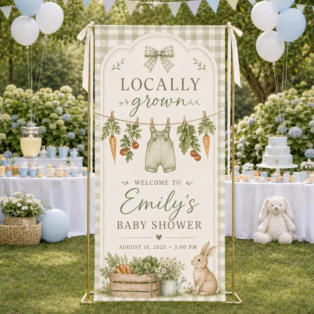 locally grown green baby shower welcome sign fabric banner sign