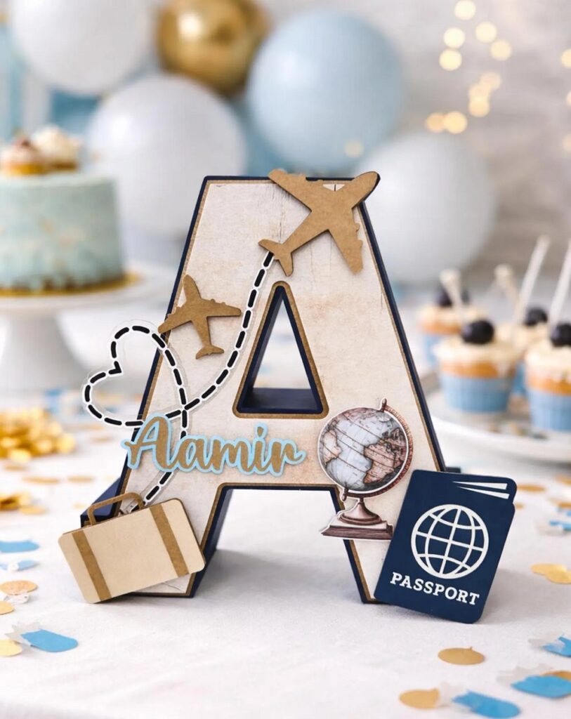 travel themed custom 3d letter baby shower centerpiece