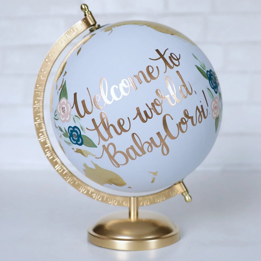 welcome to the world baby shower guest book globe