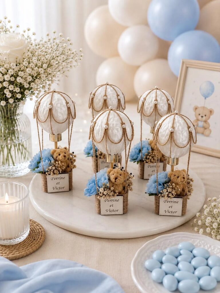 welcome to the world travel themed baby shower hot air balloon favor