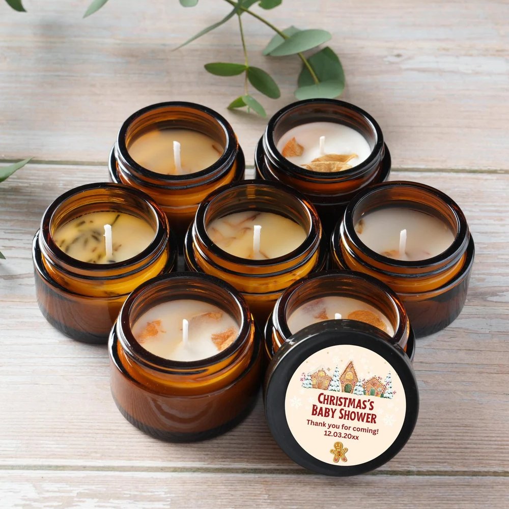 gingerbread personalized candle baby shower favors