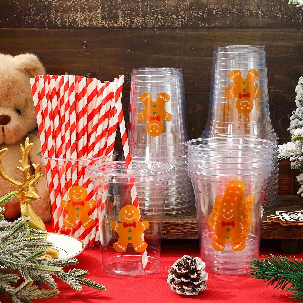 gingerbread plastic cups lids straws