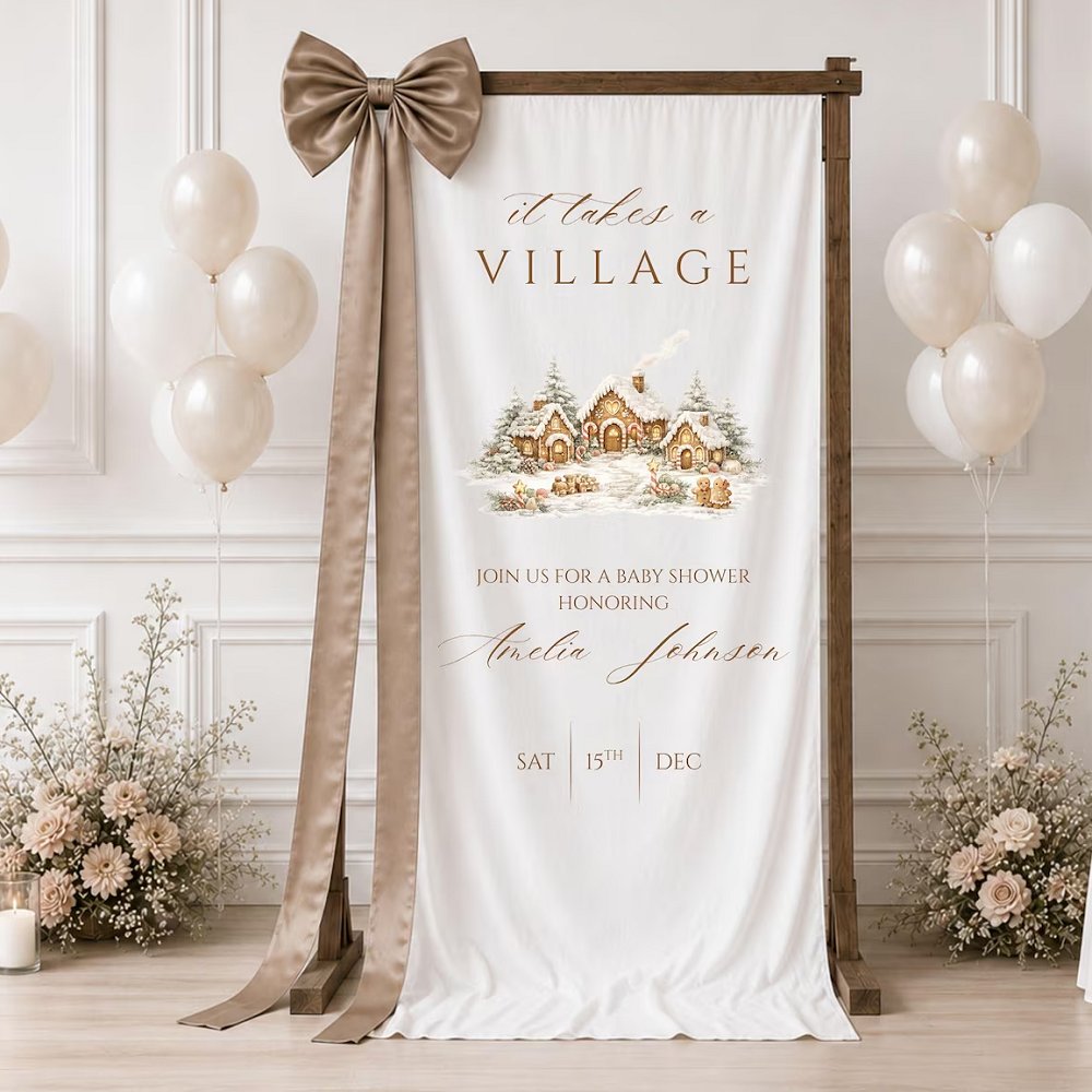 it takes a village baby shower welcome sign fabric banner