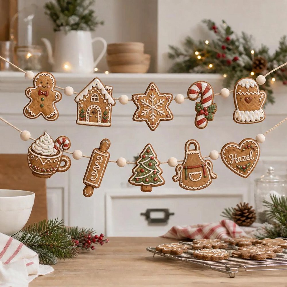personalized gingerbread wooden garland